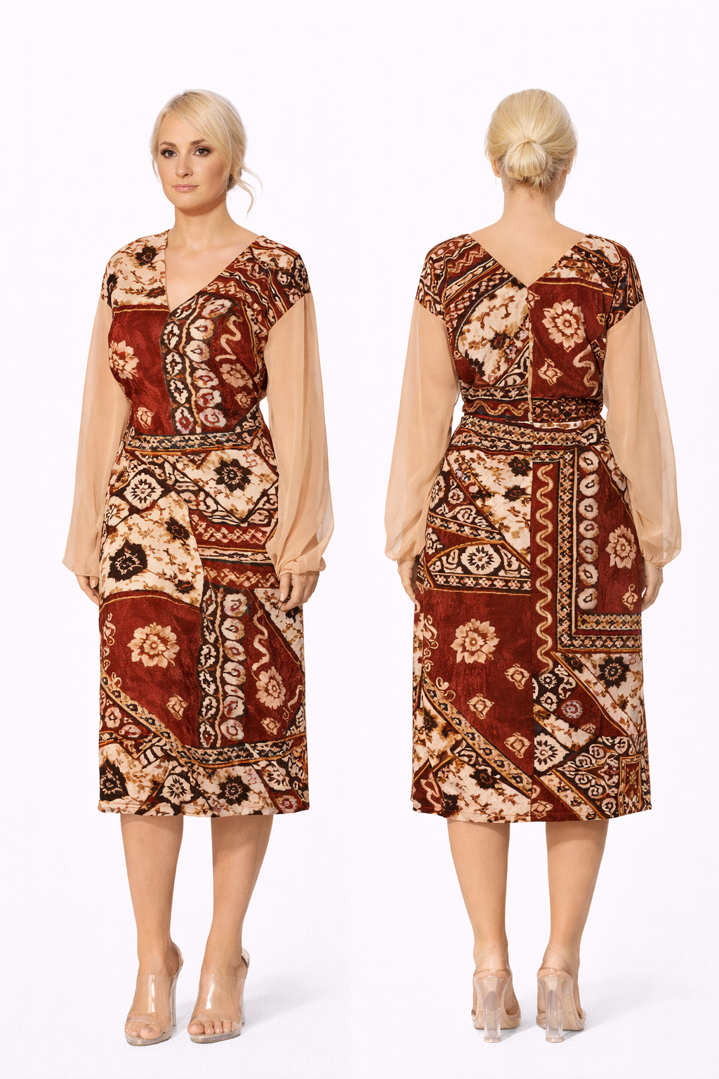 Tapa Print Midi Dress with Chiffon Sleeves – Charlotte’s Rootz Collection