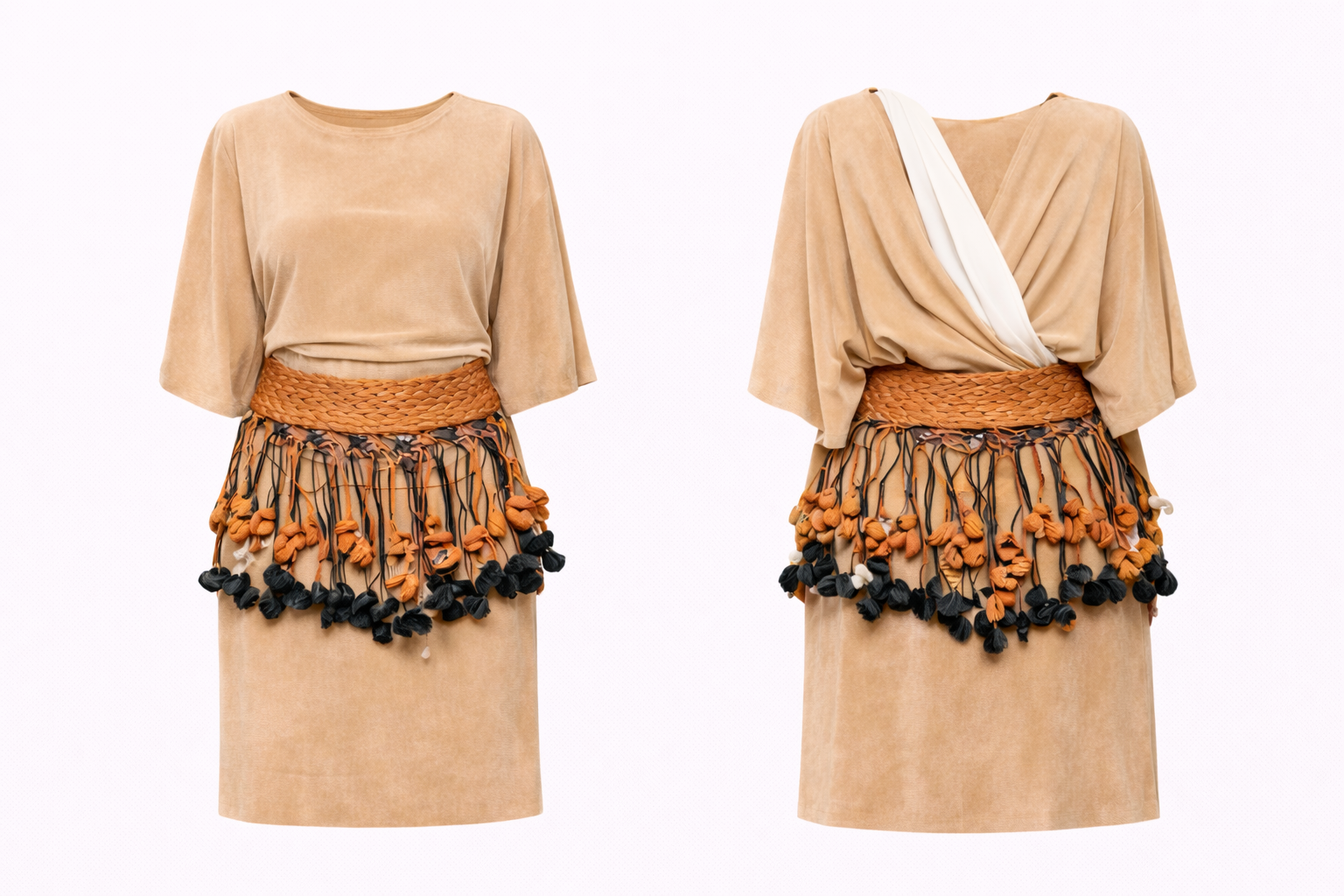 Golden Twist blouse with short pencil skirt or flowy floor lengthened skirt (Kiekie included)