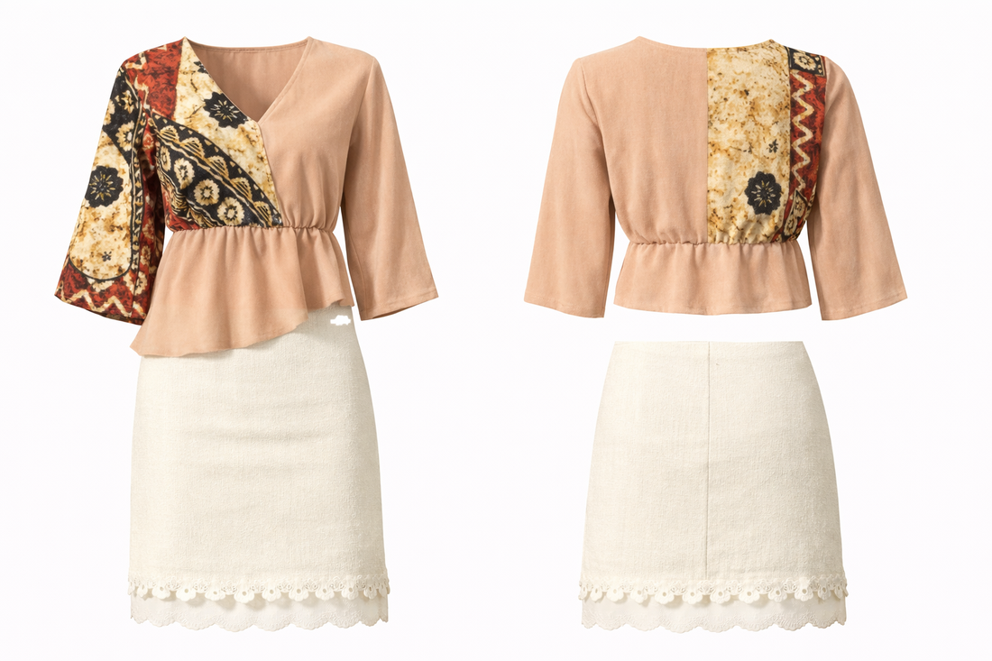 Tapa printed Blouse with Taovala Mini Skirt