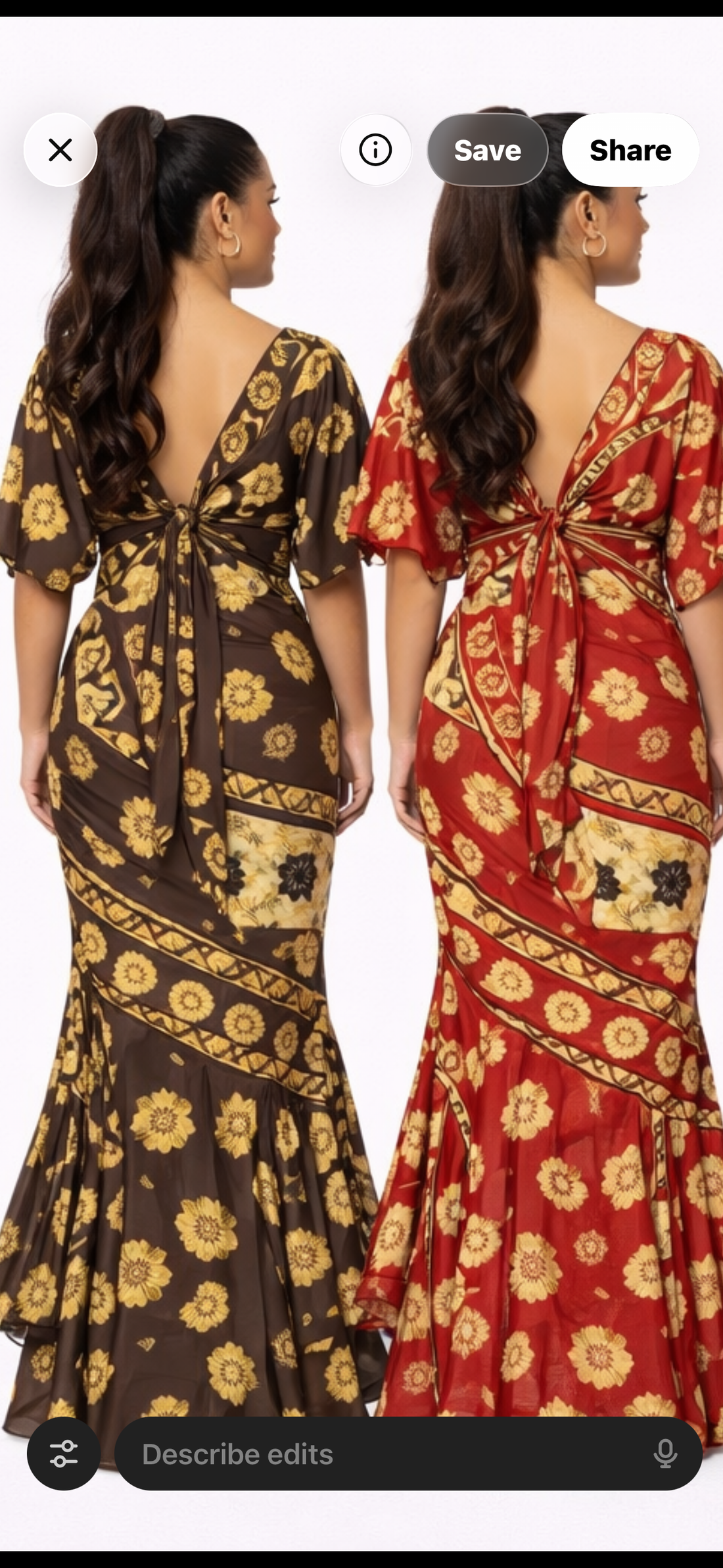 Tapa High-Low Mermaid Dress with Flared Sleeves (Cape & Wrap Tie Options Available)