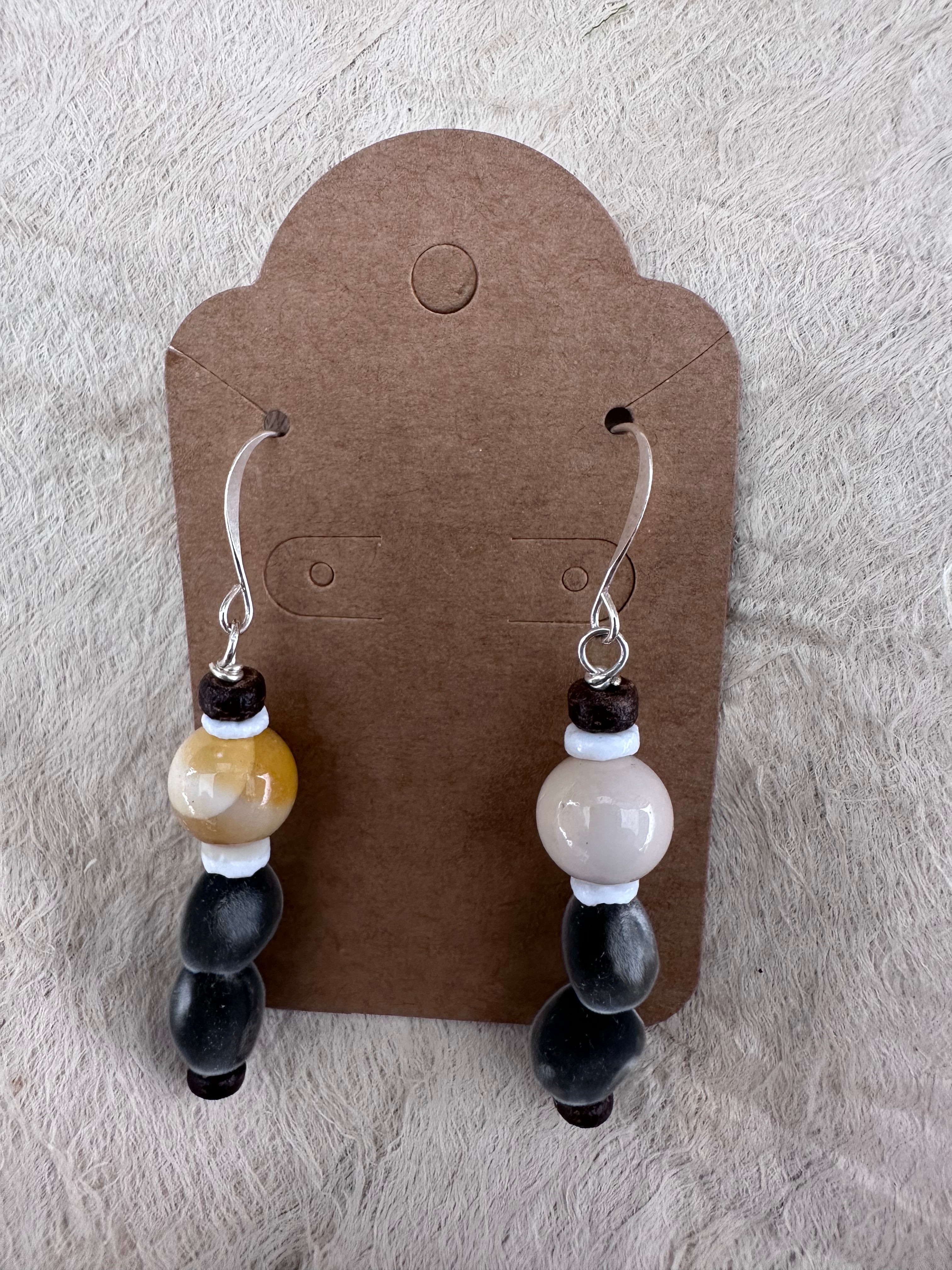 Hua Weleweka 3 Tiered earrings with Pure White Tigers eye