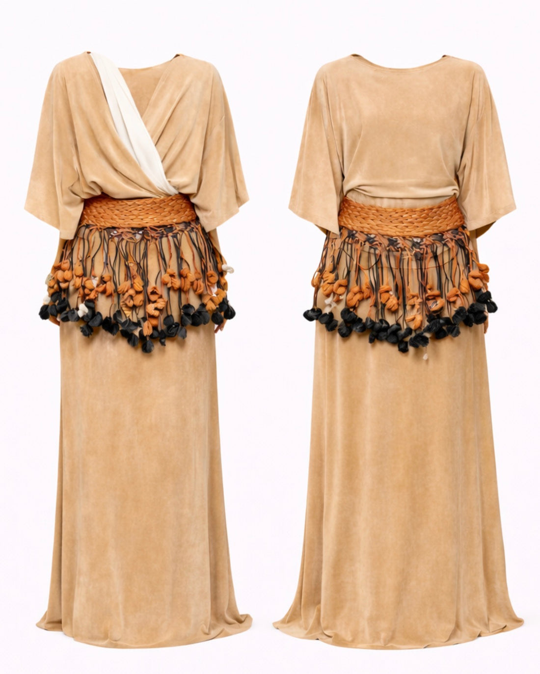 Golden Twist blouse with short pencil skirt or flowy floor lengthened skirt (Kiekie included)