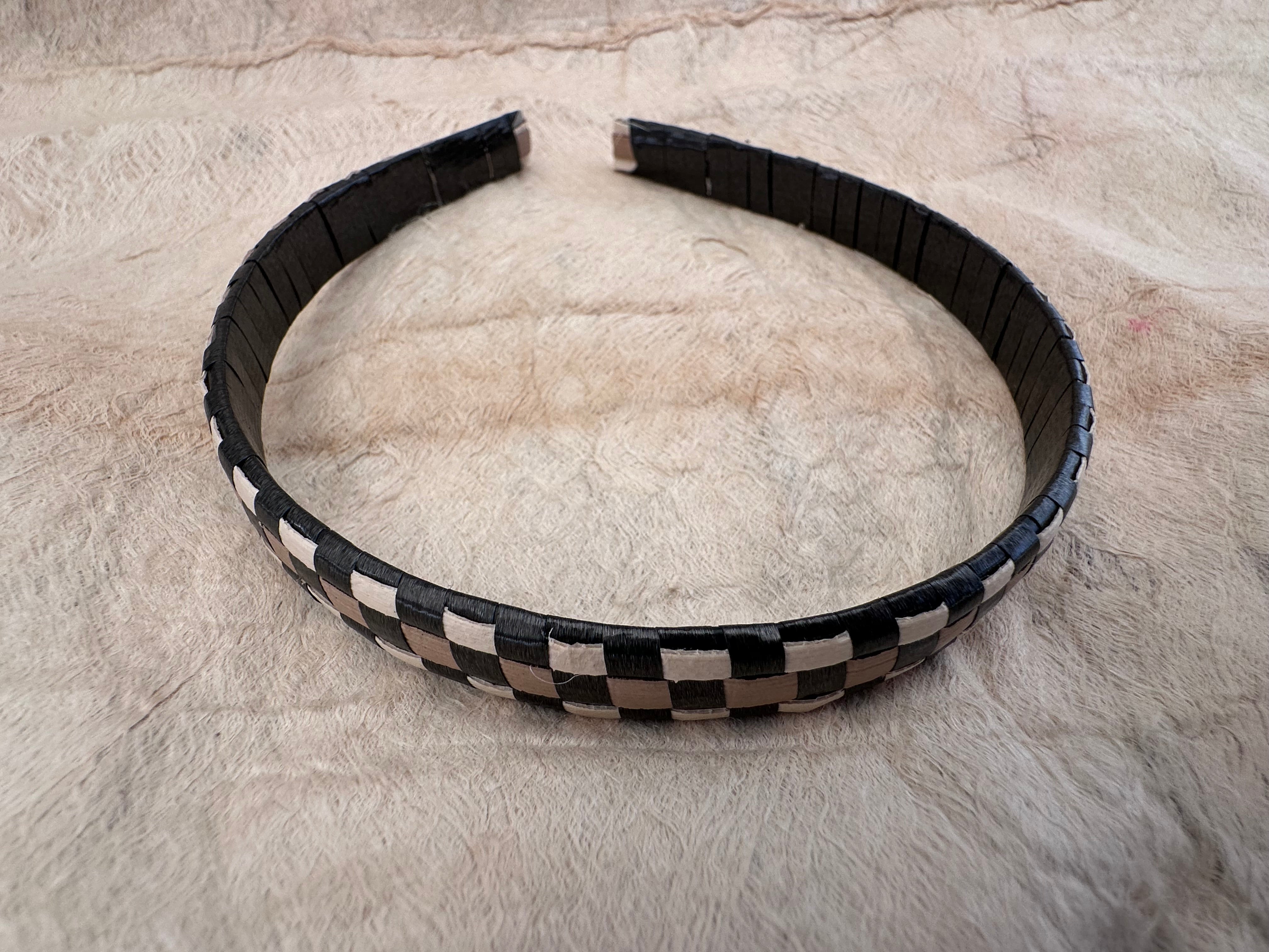 Lauhala headband with Black Ribbon (Thin)