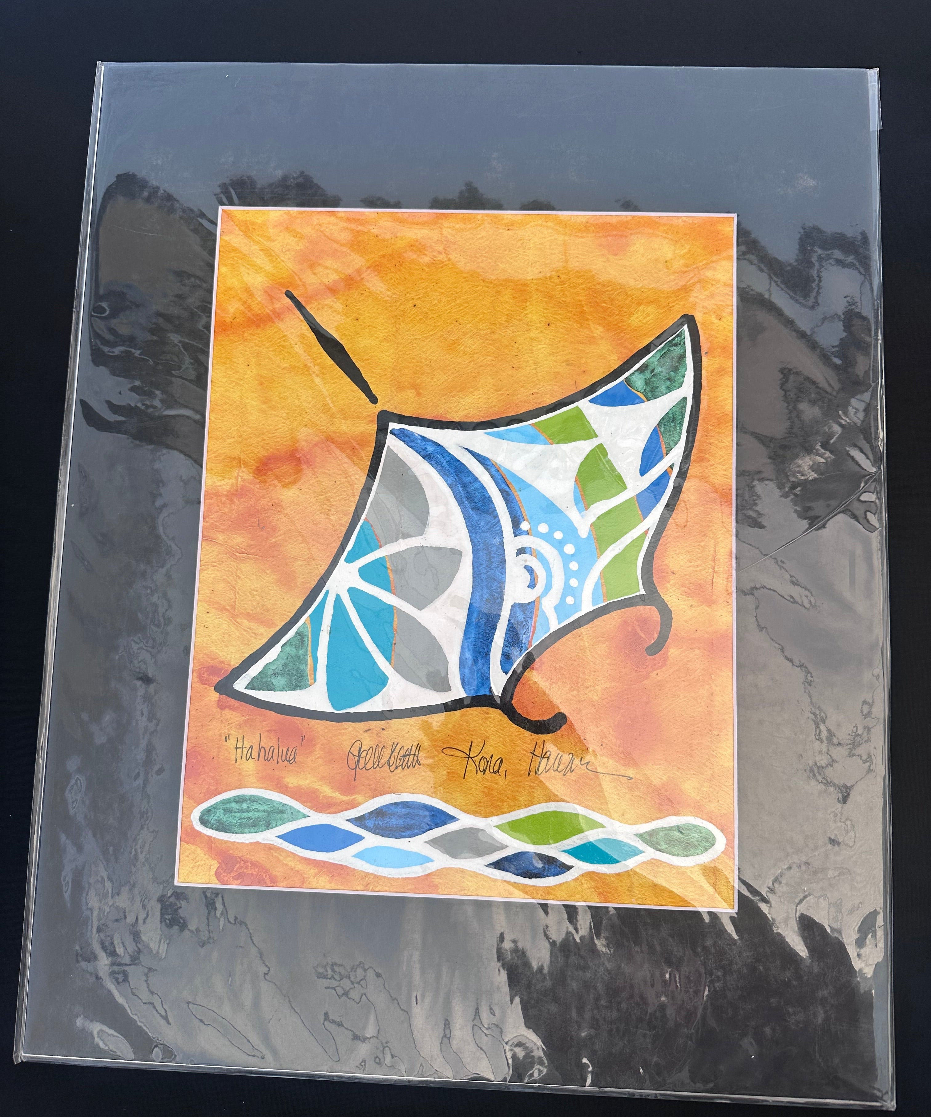 16 x 20 Hahalua (Manta Ray) Tapaglyph Painting